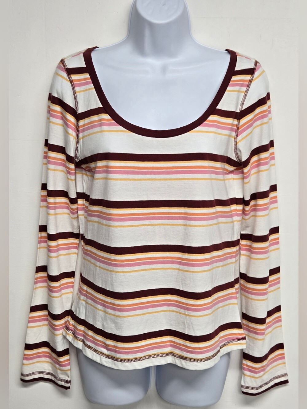 Arizona Jean Co L Stripped Top 100% Cotton Stretch Scoop Neck Long Sleeve New